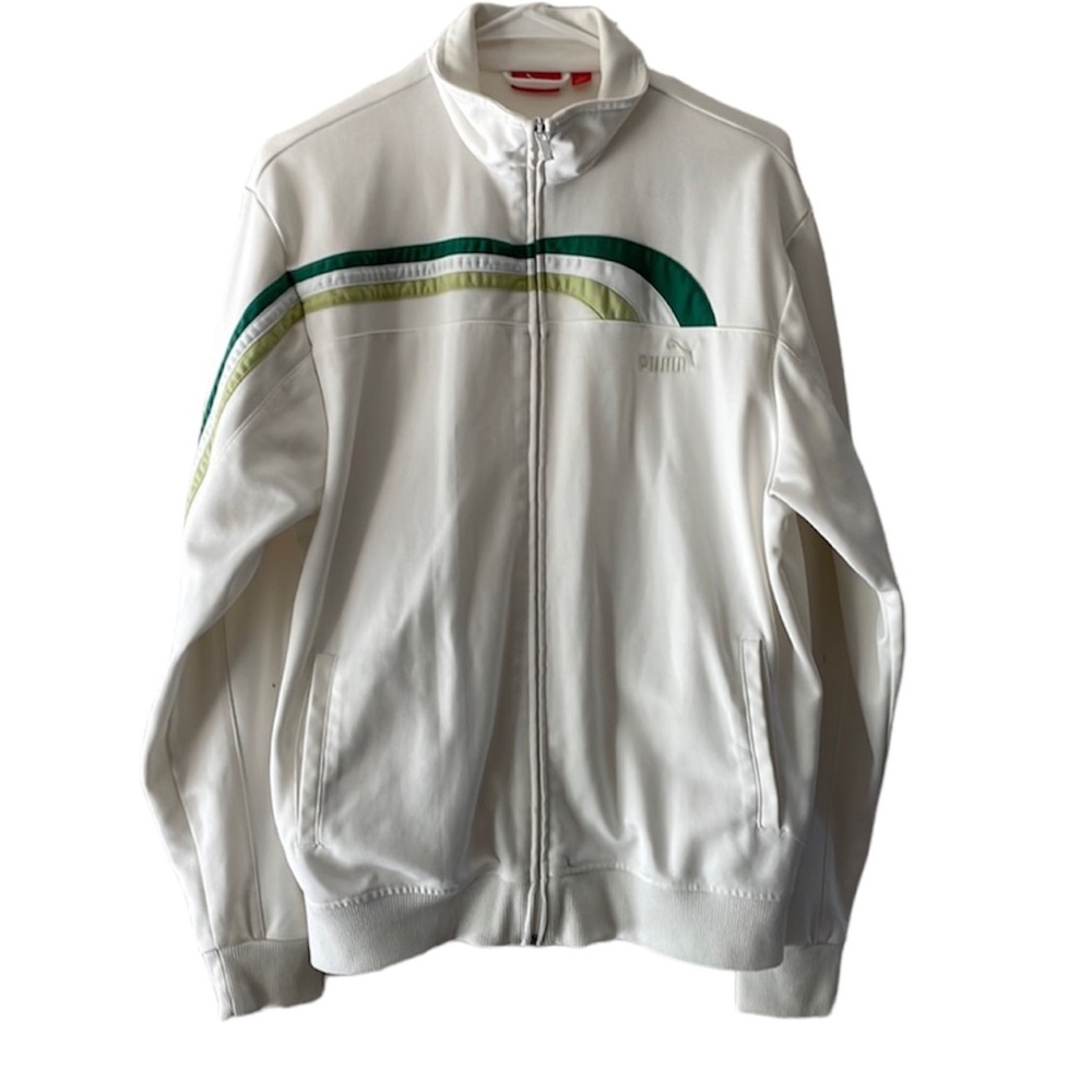 Puma white & green/lime green striped track jacket